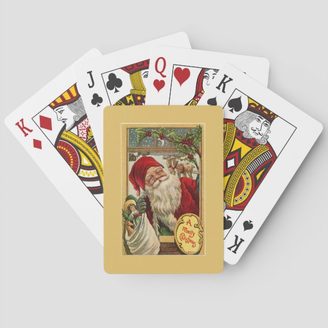 Santa at the Window with Toy Bag Gold Playing Cards (Back)