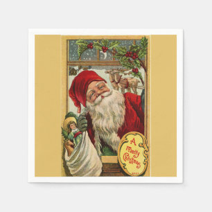 Santa at the Window with Toy Bag Napkin