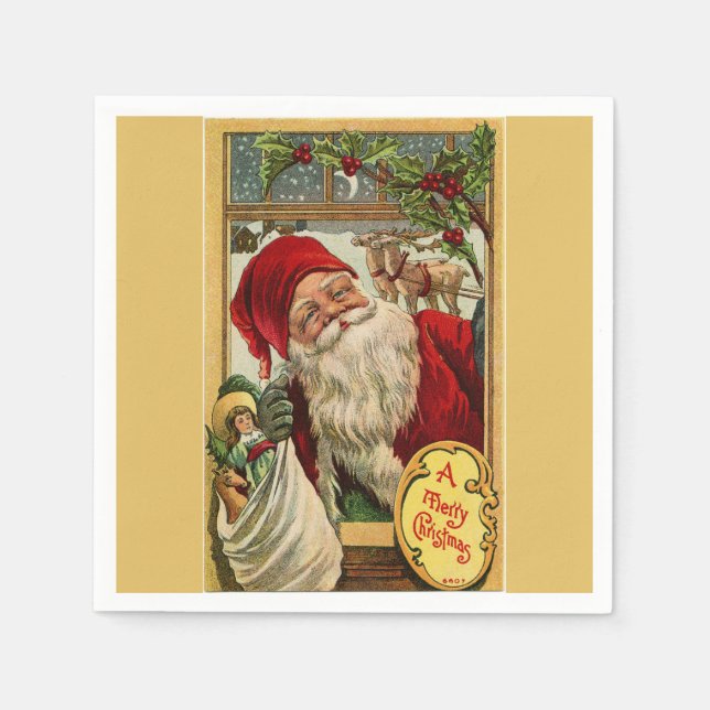 Santa at the Window with Toy Bag Napkin (Front)