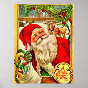 Santa At Window with Bag of Toys Poster