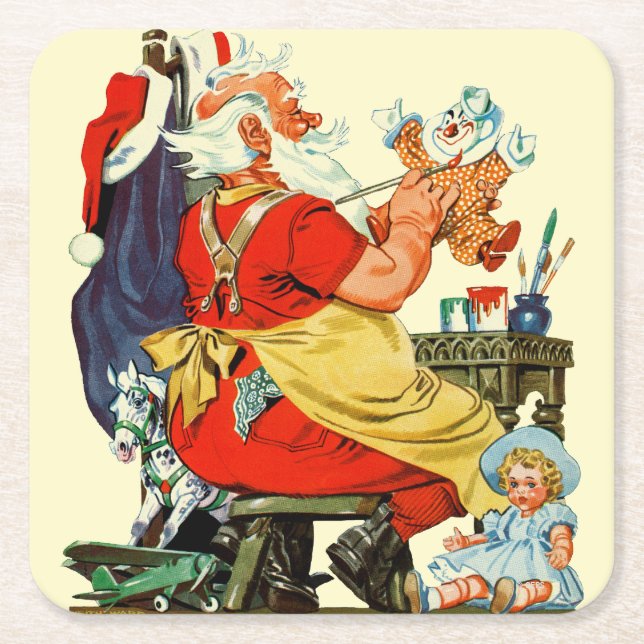 Santa at Work Square Paper Coaster (Front)