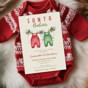 Santa Babies Christmas Twins baby shower Invitation