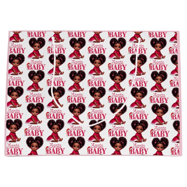 Santa Baby Afro Puff Infant Girl Christmas Large Gift Bag (Front)