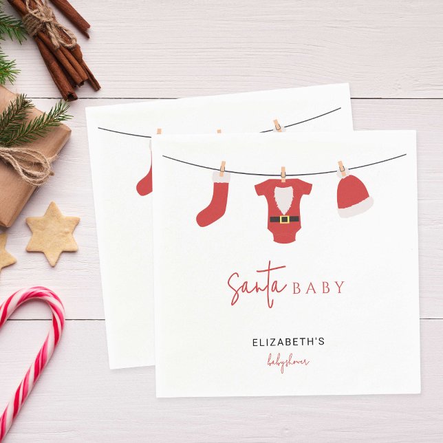 Santa Baby Baby Shower Clothesline Christmas Napkin (Creator Uploaded)