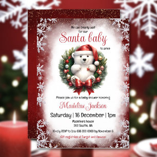 Santa Baby Bear Christmas Baby Shower Invitation