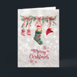 Santa Baby Bear Christmas Clothesline Bokeh Holiday Card<br><div class="desc">Adorable red Santa baby bear Christmas clothesline on bokeh background.</div>