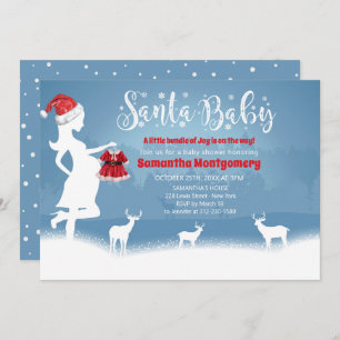 Santa Baby Blue And Red Christmas Baby Shower Invitation