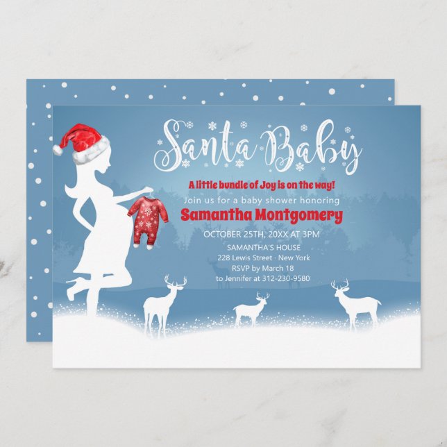 Santa Baby Blue And Red Christmas Baby Shower Invitation (Front/Back)