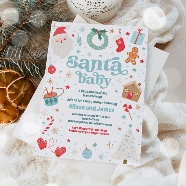 Santa Baby Blue Boy Christmas Baby Shower  Invitation (Creator Uploaded)