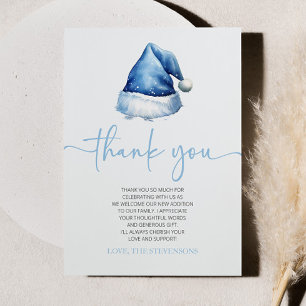 Santa Baby Blue Hat Christmas Holiday Baby Shower Thank You Card