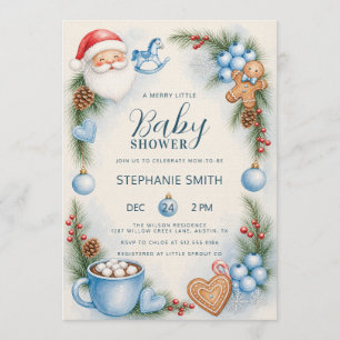 Santa Baby Blue Winter Baby Shower Invite