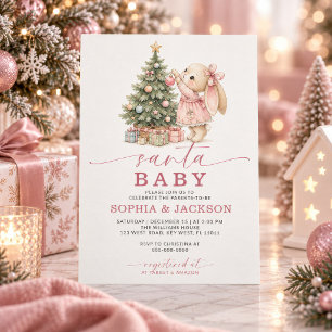 Santa Baby Bunny Christmas Baby Shower Invitation