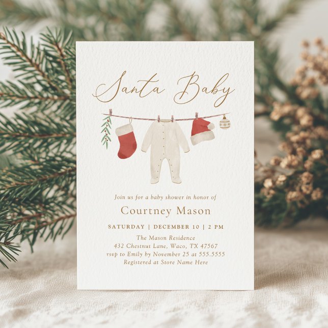Santa Baby Christmas Baby Clothes Baby Shower Invitation (Creator Uploaded)