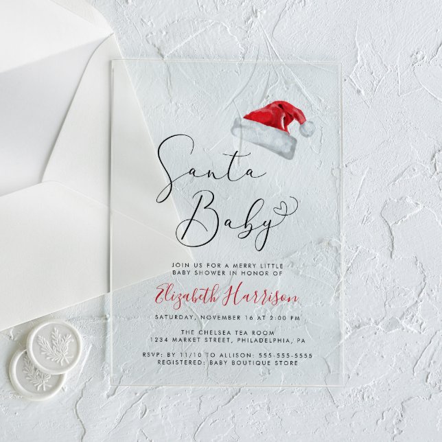 Santa Baby Christmas Baby Shower Acrylic Invitations (Creator Uploaded)
