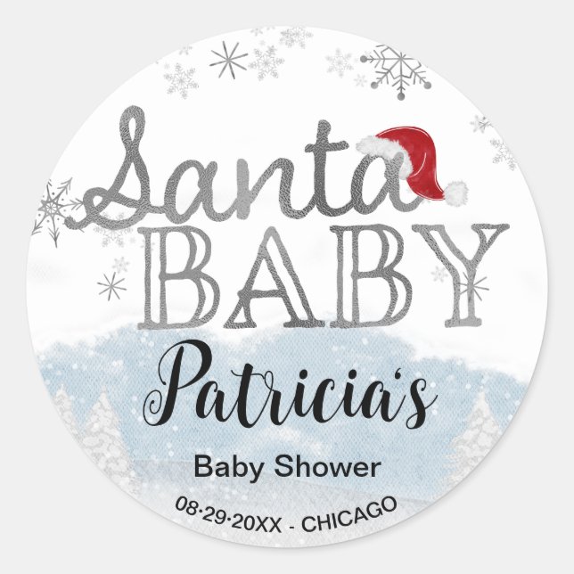 Santa Baby Christmas  Baby Shower Classic Round Sticker (Front)