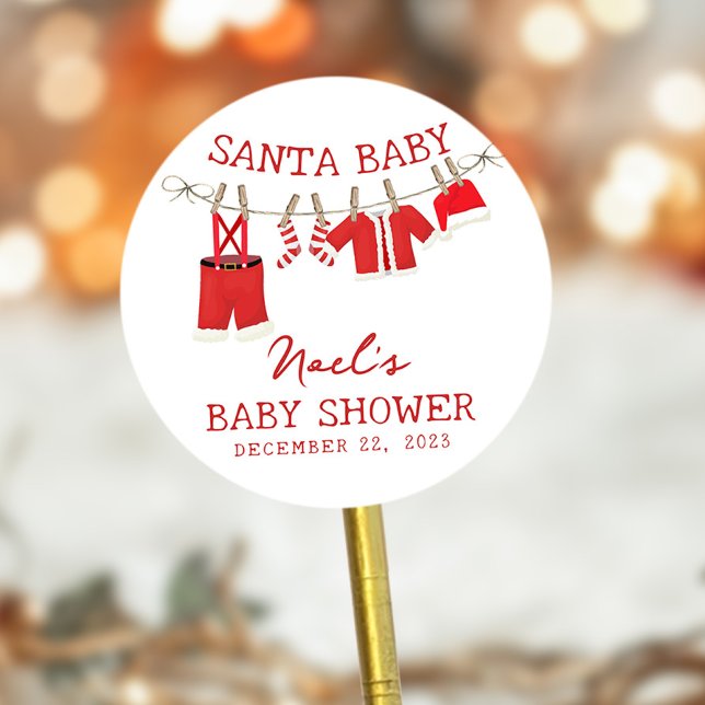 Santa Baby Christmas Baby Shower Classic Round Sticker (Creator Uploaded)