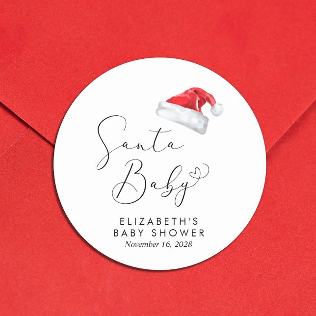 Santa Baby Christmas Baby Shower Classic Round Sticker (Creator Uploaded)