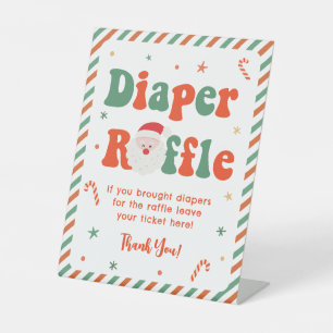Santa Baby Christmas Baby Shower Diaper Raffle Pedestal Sign