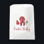 Santa Baby Christmas Baby Shower Favour Bags<br><div class="desc">Santa Baby Christmas themed baby shower with baby clothes and black buffalo plaid.</div>
