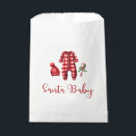 Santa Baby Christmas Baby Shower Favour Bags<br><div class="desc">Santa Baby Christmas themed baby shower with baby clothes and black buffalo plaid.</div>