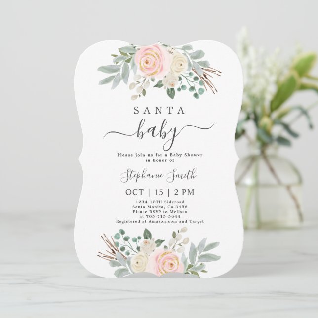 Santa Baby Christmas Baby Shower Girl Invitation (Standing Front)