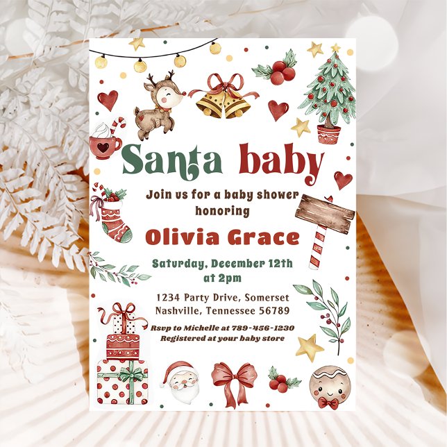 Santa Baby Christmas Baby Shower Invitation (Creator Uploaded)