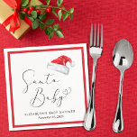 Santa Baby Christmas Baby Shower Napkin<br><div class="desc">Cute Christmas holiday season baby shower napkins with "Santa Baby" written in an elegant script with a heart swash and a watercolor illustration of a red Santa Claus hat. Personalise with the mother's name and shower date in simple modern typography.</div>