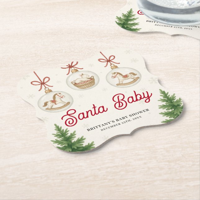 Santa Baby Christmas Baby Shower  Paper Coaster (Angled)