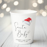 Santa Baby Christmas Baby Shower Paper Cups<br><div class="desc">Cute Christmas holiday season baby shower paper cups with "Santa Baby" in an elegant script with a heart swash and a watercolor illustration of a red Santa Claus hat. Personalise with the mother's name and shower date in simple modern typography.</div>