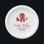 Santa Baby Christmas Baby Shower Paper Plate<br><div class="desc">Santa Baby Christmas themed baby shower with baby clothes and black buffalo plaid.</div>