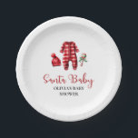 Santa Baby Christmas Baby Shower Paper Plate<br><div class="desc">Santa Baby Christmas themed baby shower with baby clothes and black buffalo plaid.</div>