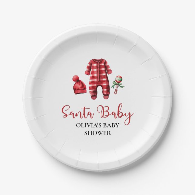 Santa Baby Christmas Baby Shower Paper Plate (Front)