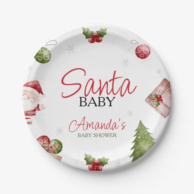 Santa Baby Christmas Baby Shower  Paper Plate (Front)