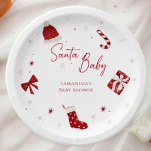 Santa Baby Christmas Baby Shower Paper Plate