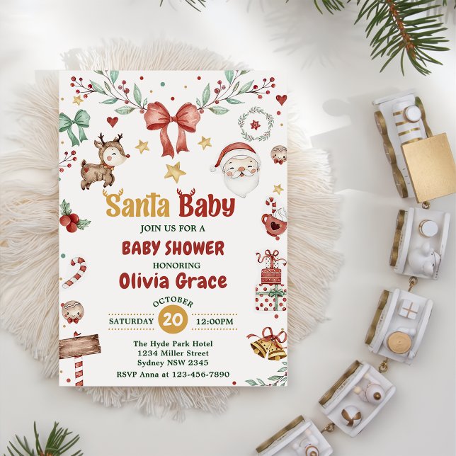 Santa Baby Christmas Baby Shower Party Invitation (Creator Uploaded)
