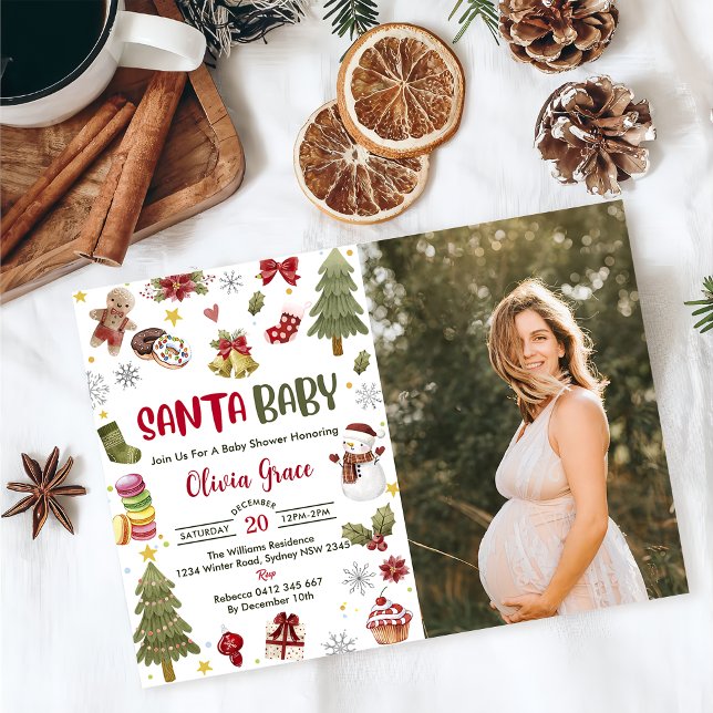  Santa Baby Christmas Baby Shower Party Photo Invitation (Creator Uploaded)