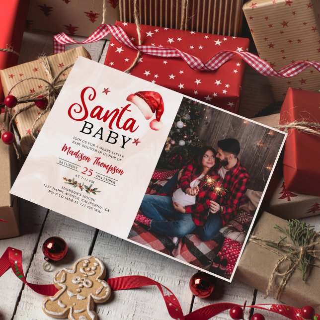 Santa Baby Christmas Baby Shower Photo Invitation (Creator Uploaded)