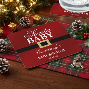 Santa Baby   Christmas Baby Shower Square Paper Coaster