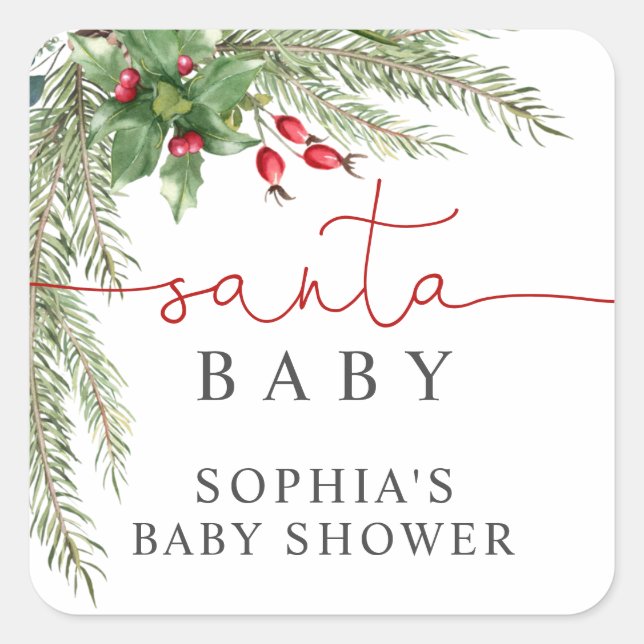 Santa Baby Christmas Baby Shower  Square Sticker (Front)