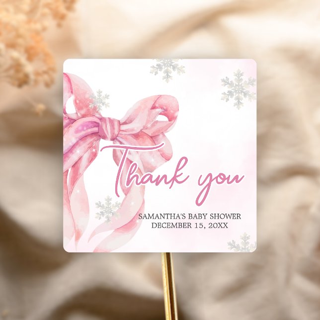 Santa Baby Christmas Baby Shower Square Sticker (Pink Coquette Winter Baby Shower Sticker)