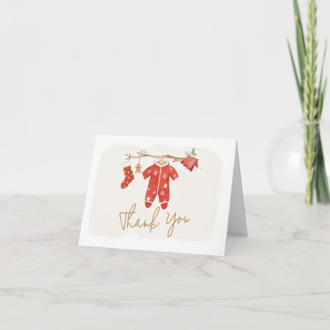Santa Baby Christmas Baby Shower  Thank You Card (Front)