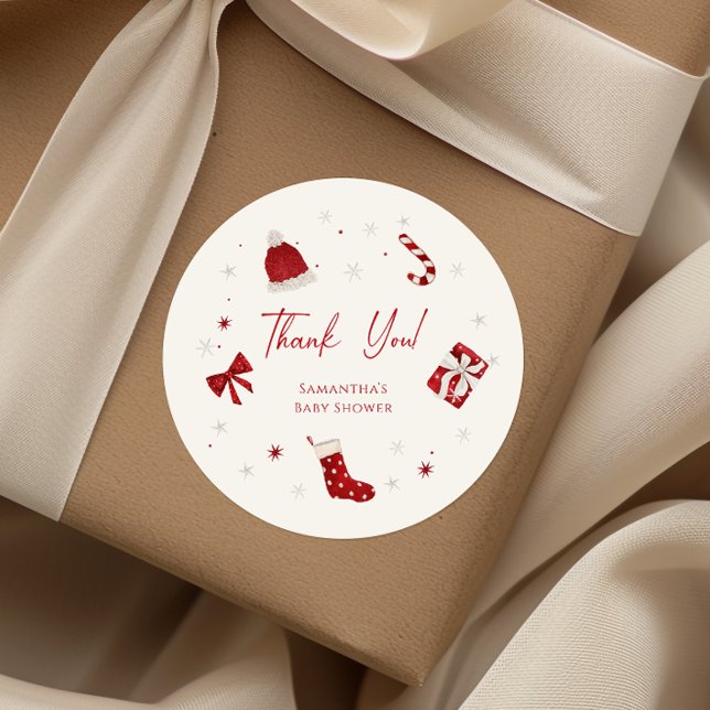 Santa Baby Christmas Baby Shower Thank You Classic Round Sticker (Creator Uploaded)
