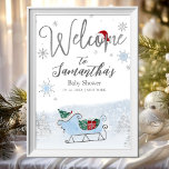 Santa Baby Christmas Baby Shower Welcome Sign<br><div class="desc">Adorable calligraphy with snowflakes,  winter-themed baby shower invitations. Easy to personalised with your details. Check the collection to find matching items as enclosure cards.</div>
