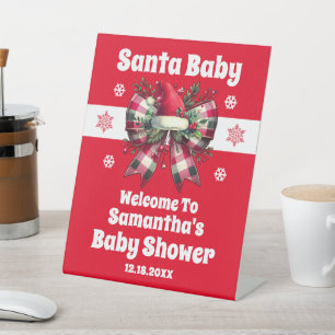 Santa Baby Christmas Bow Baby Shower Welcome Pedestal Sign