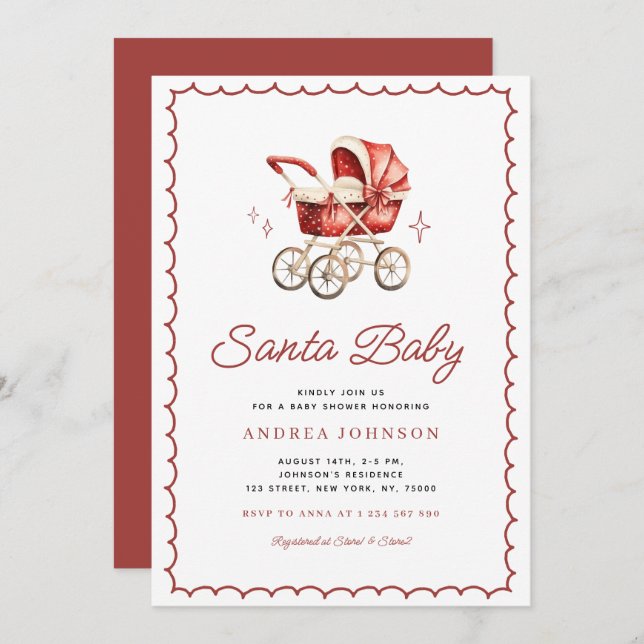 Santa Baby Christmas Bow Carrier Baby Shower Invitation (Front/Back)