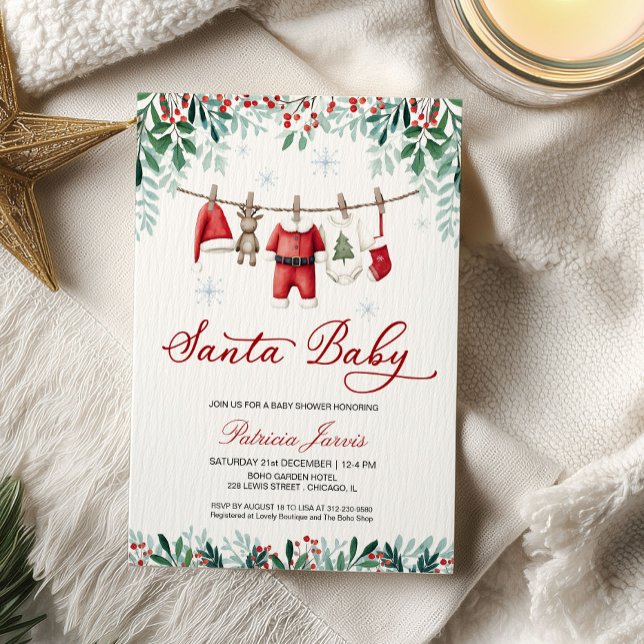 Santa Baby Christmas Boy Baby Shower Invitation (Creator Uploaded)