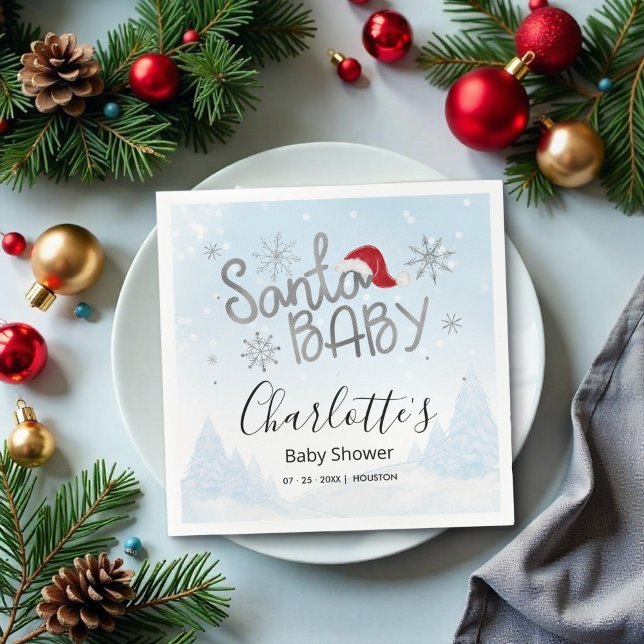 Santa Baby Christmas Boy Baby Shower Napkin (Creator Uploaded)