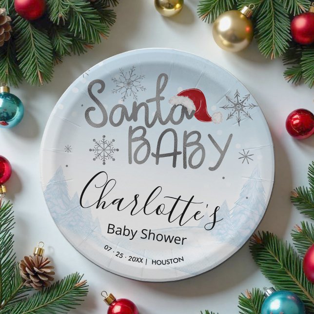 Santa Baby Christmas Boy Baby Shower Paper Plate (Creator Uploaded)