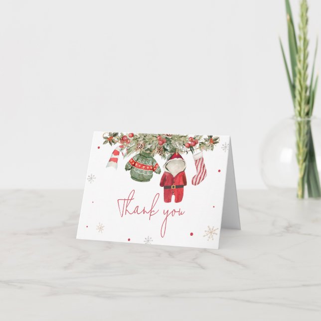 Santa Baby Christmas Clothes Baby Shower Thank You Card (Front)