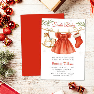 Santa Baby Christmas Clothesline Girl Baby Shower  Invitation